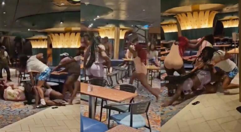 ¡Dale con la silla!  Pasajeras de crucero comenzaron pelea campal 🎦