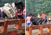 Camión se vuelca en la autopista Duarte (video)